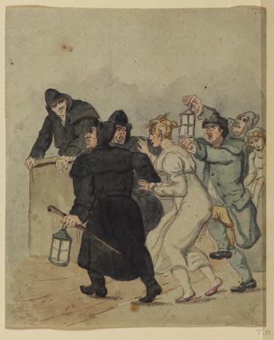Order Art Reproductions Arrest of a woman at night by Thomas Rowlandson (1756-1827, United Kingdom) | ArtsDot.com
