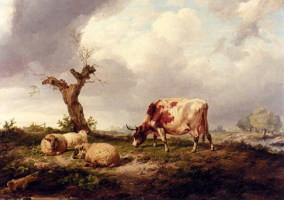 Order Paintings Reproductions A Cow With Sheep In A Landscape by Thomas Sidney Cooper (1803-1902, United Kingdom) | ArtsDot.com
