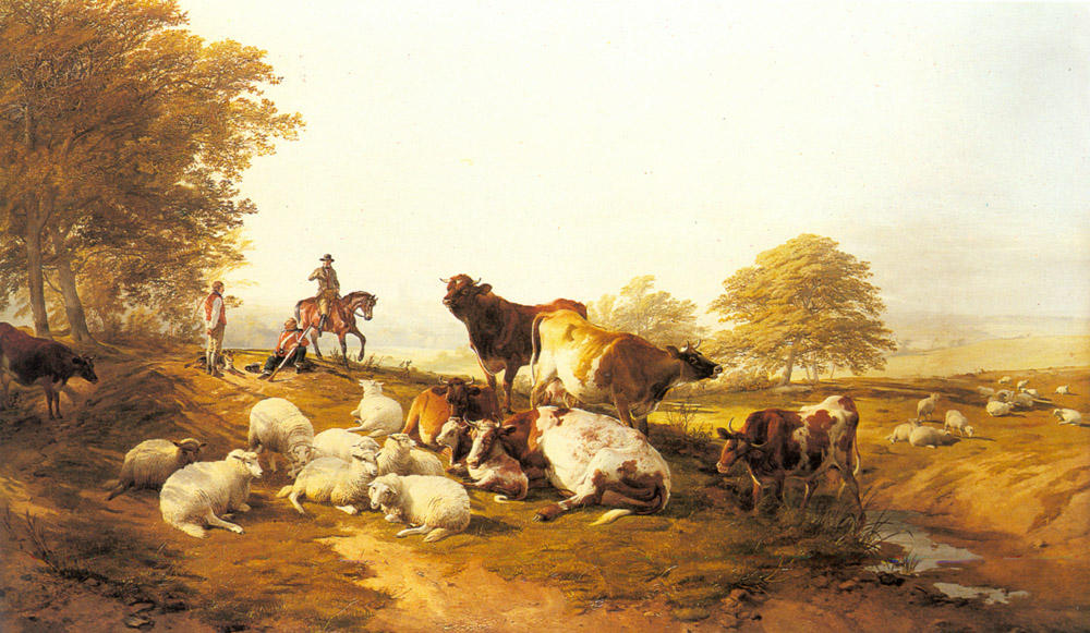 Buy Museum Art Reproductions Cattle and Sheep Resting in an Extensive Landscape by Thomas Sidney Cooper (1803-1902, United Kingdom) | ArtsDot.com