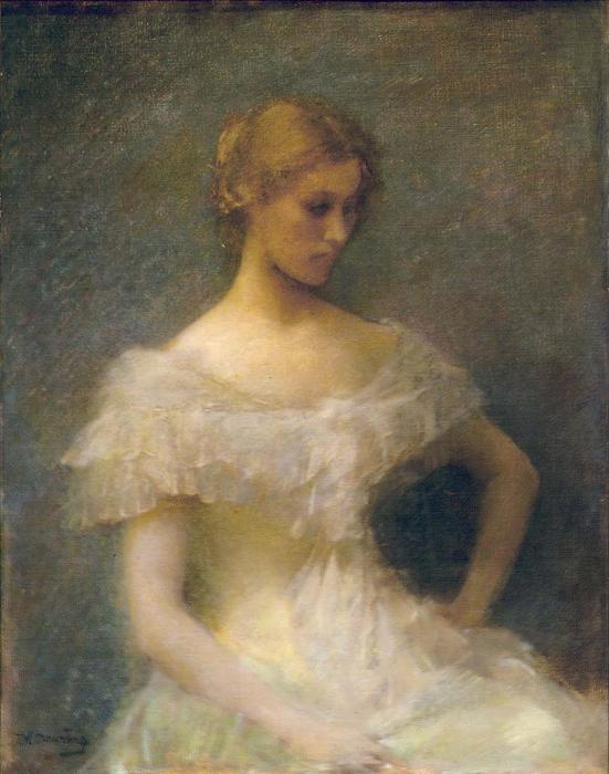 Order Oil Painting Replica Young Girl Seated by Thomas Wilmer Dewing (1851-1938, United States) | ArtsDot.com