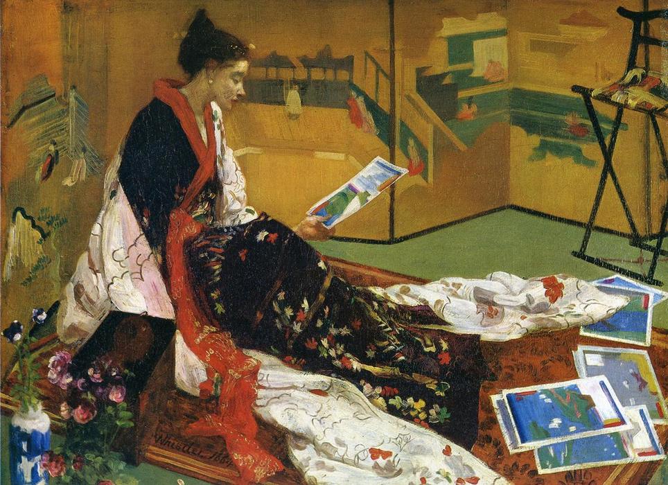 Order Oil Painting Replica Caprice in Purple and Gold: The Golden Screen, 1864 by James Abbott Mcneill Whistler (1834-1903, United States) | ArtsDot.com