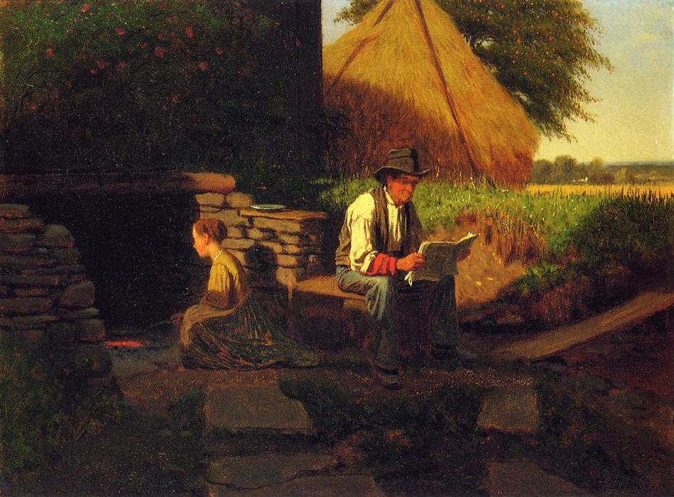 Order Oil Painting Replica Catching Up on the News by Jonathan Eastman Johnson (1824-1906, United Kingdom) | ArtsDot.com