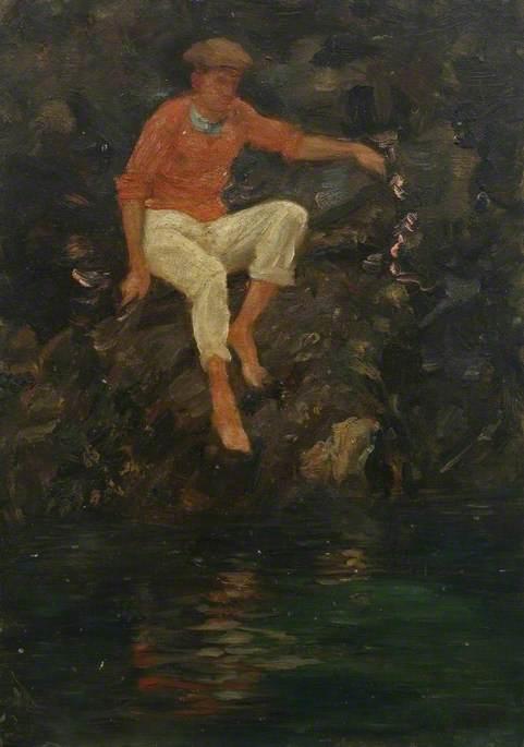 Buy Museum Art Reproductions Charlie Mitchell on the Rocks by Henry Scott Tuke (1858-1929, United Kingdom) | ArtsDot.com