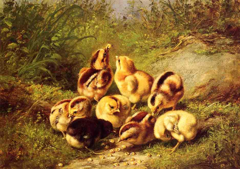 Order Oil Painting Replica Chicks Rather Hard Fare````, 1886 by Arthur Fitzwilliam Tait (1819-1905, United Kingdom) | ArtsDot.com