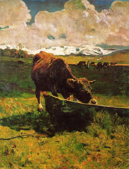Order Oil Painting Replica A cow drinking water by Giovanni Segantini (1858-1899, Austria) | ArtsDot.com