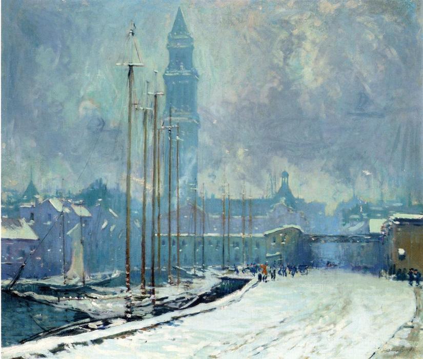 Buy Museum Art Reproductions Customs House Tower, T-Wharf by Arthur Clifton Goodwin (1864-1929, United States) | ArtsDot.com