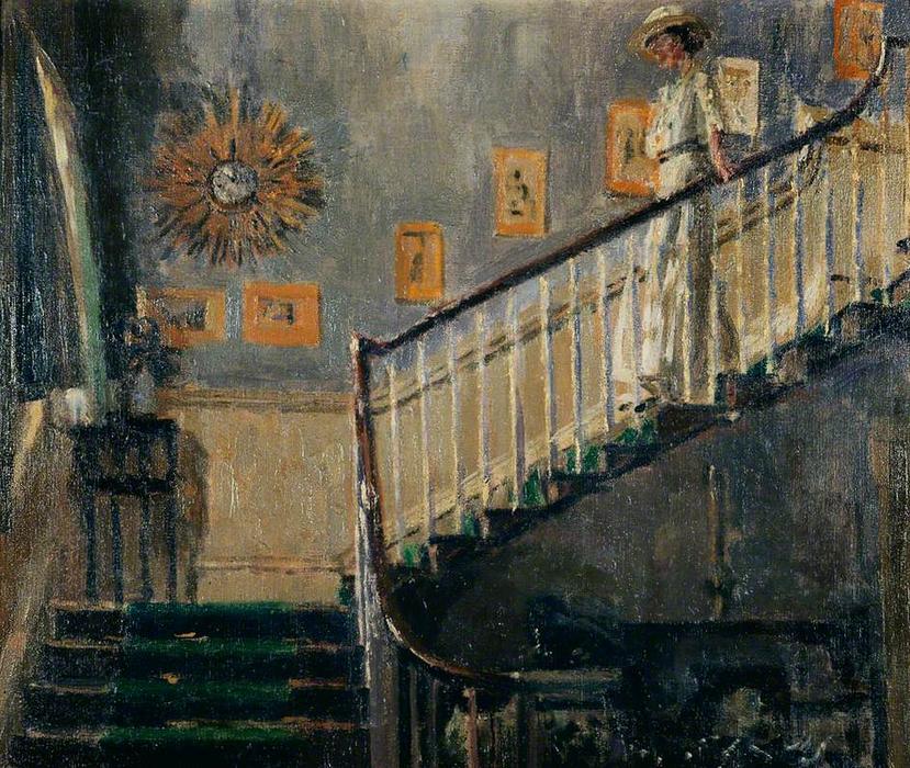 Order Art Reproductions Ethel Sands Descending the Staircase at Newington, 1920 by Walter Richard Sickert (1860-1942, Germany) | ArtsDot.com