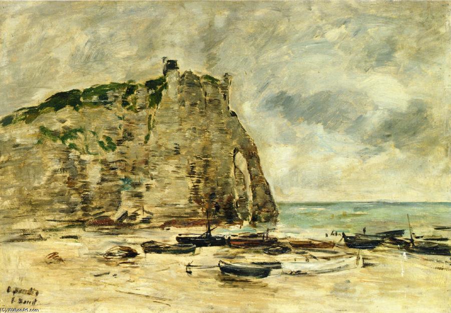 Buy Museum Art Reproductions Etretat, Beached Boats and the Falaise d`Aval (study), 1890 by Eugène Louis Boudin (1824-1898, France) | ArtsDot.com