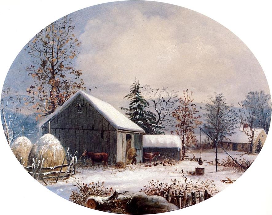 Order Oil Painting Replica Farmyard in Winter, 1855 by George Henry Durrie (1820-1863, United States) | ArtsDot.com
