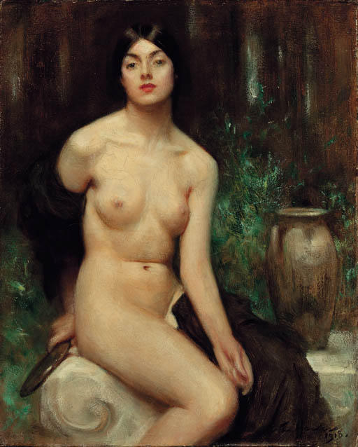 Order Paintings Reproductions A female nude at her toilet, 1918 by Arthur Hacker (1858-1919, United Kingdom) | ArtsDot.com