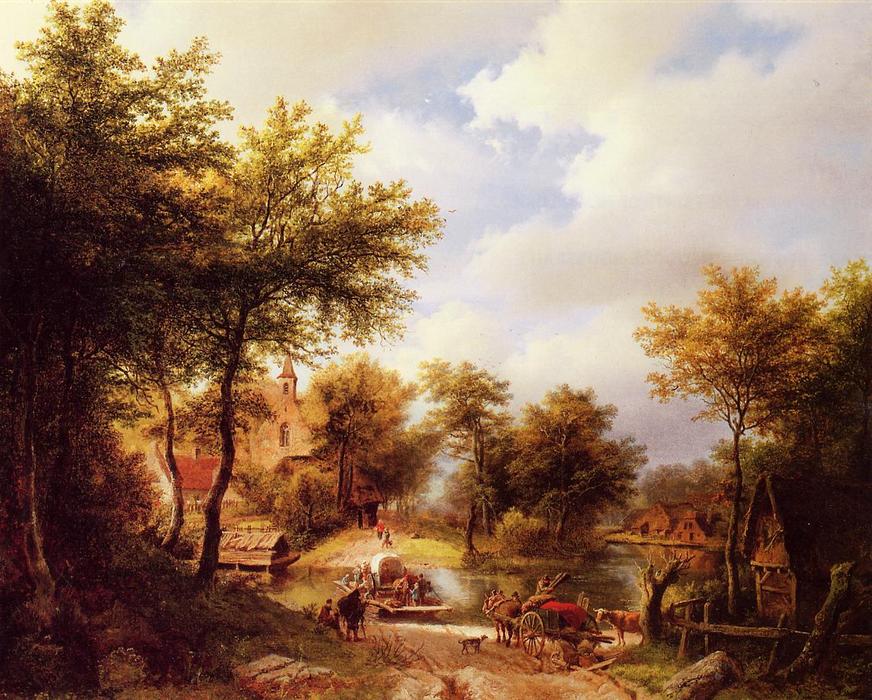 Order Paintings Reproductions The Ferry Crossing, 1852 by Barend Cornelis Koekkoek (1803-1862, Netherlands) | ArtsDot.com
