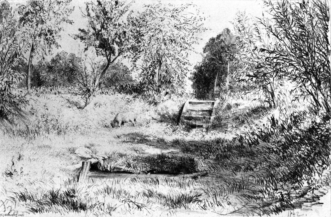 Order Artwork Replica Fields, Trees and Sheep Grazing, 1842 by Adolph Menzel | ArtsDot.com