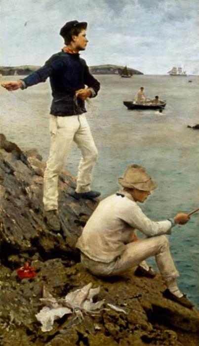 Order Oil Painting Replica Fisher Boys, Falmouth, 1885 by Henry Scott Tuke (1858-1929, United Kingdom) | ArtsDot.com