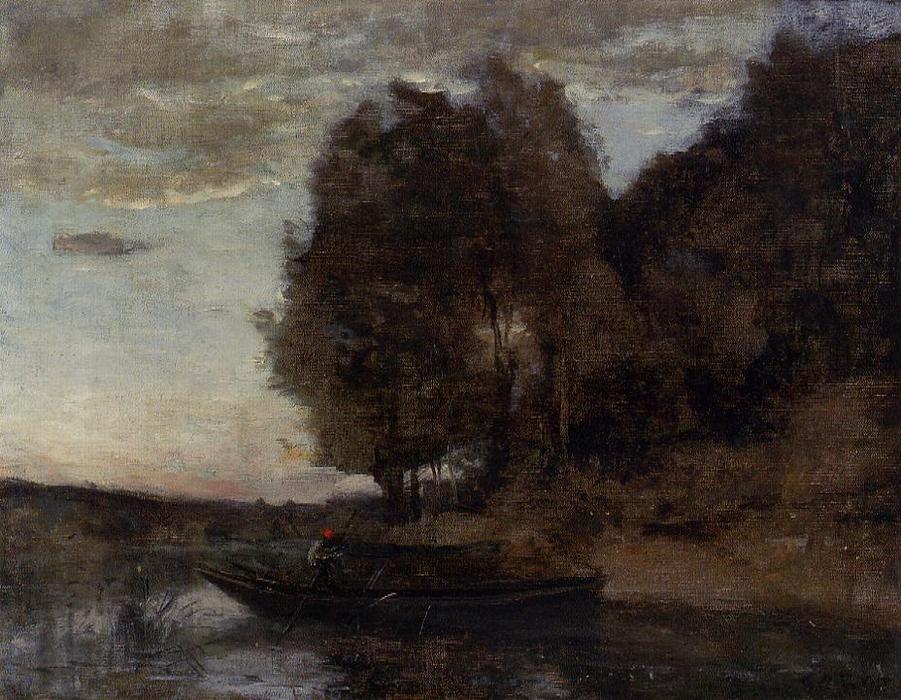 Order Oil Painting Replica Fisherman Boating along a Wooded Landscape, 1860 by Jean Baptiste Camille Corot (1796-1875, France) | ArtsDot.com