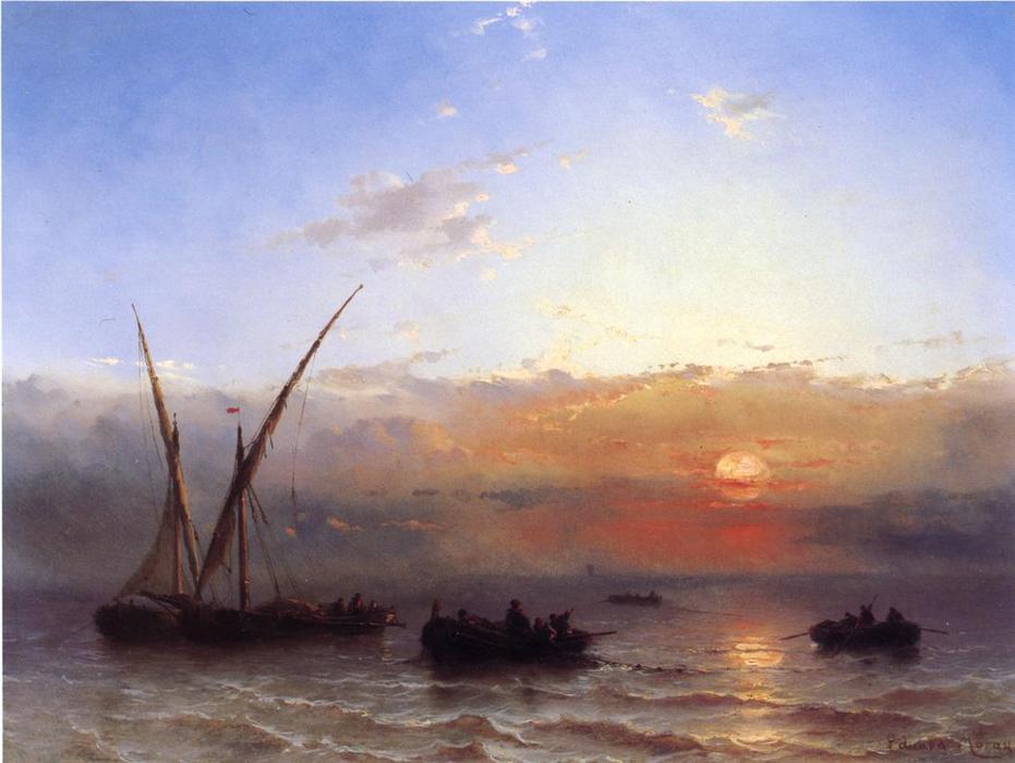 Order Art Reproductions Fishing Boats at Sunset by Edward Moran (1829-1901, United Kingdom) | ArtsDot.com