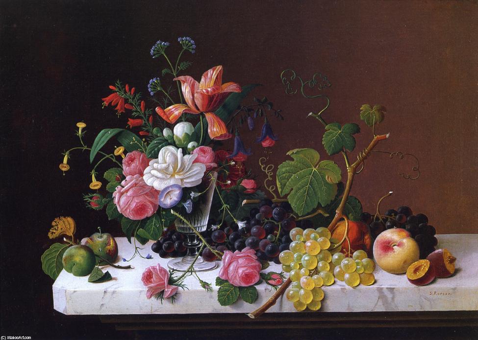 Buy Museum Art Reproductions Fruit and Flowers on a Marble Table Ledge, 1861 by Severin Roesen (1815-1872, Germany) | ArtsDot.com