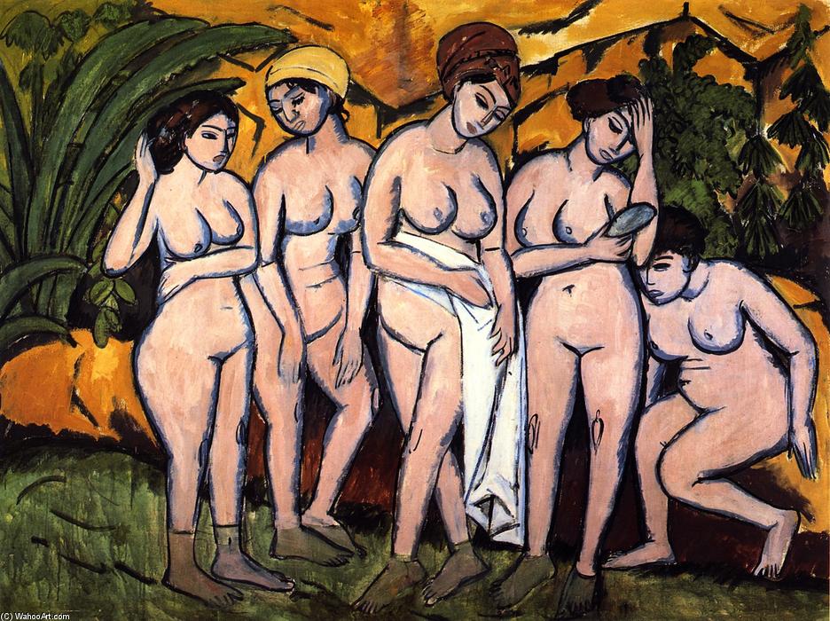 Order Paintings Reproductions Fünf Badende am See, 1911 by Ernst Ludwig Kirchner (1880-1938, Germany) | ArtsDot.com