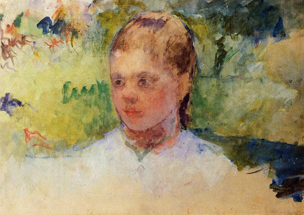 Buy Museum Art Reproductions Girl`s Head - Green Background by Mary Stevenson Cassatt (1843-1926, United States) | ArtsDot.com