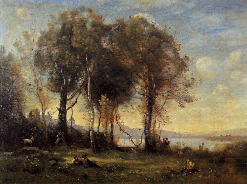 Order Art Reproductions Goatherds on the Borromean Islands, 1866 by Jean Baptiste Camille Corot (1796-1875, France) | ArtsDot.com