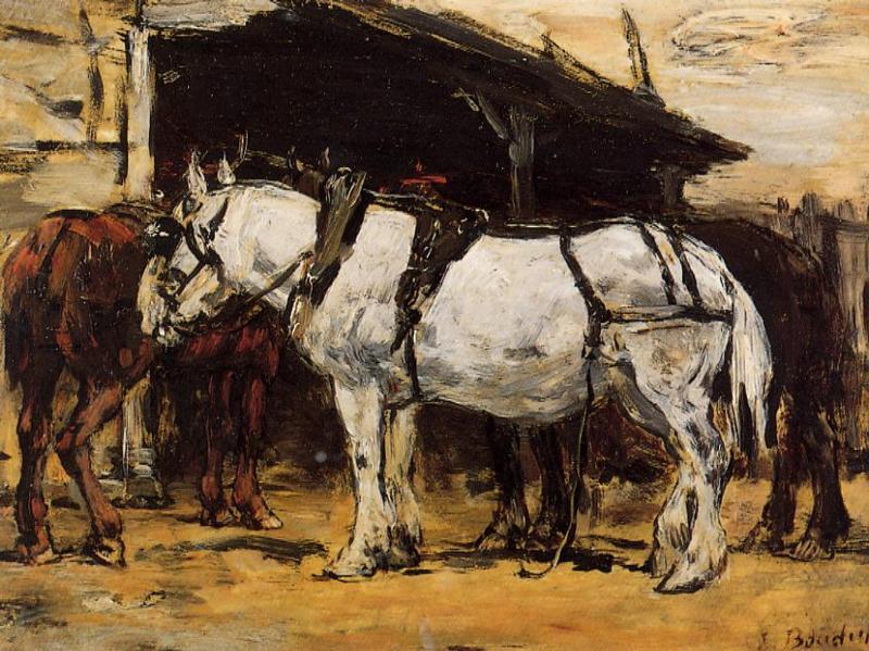 Buy Museum Art Reproductions Harnessed Horses, 1888 by Eugène Louis Boudin (1824-1898, France) | ArtsDot.com