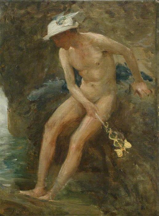 Order Paintings Reproductions Hermes at The Pool (sketch), 1900 by Henry Scott Tuke (1858-1929, United Kingdom) | ArtsDot.com