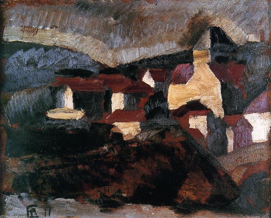 順序 手描き油絵 La Ferté-sous-Juarreの住宅, 1911 バイ Roger De La Fresnaye (1885-1925, France) | ArtsDot.com