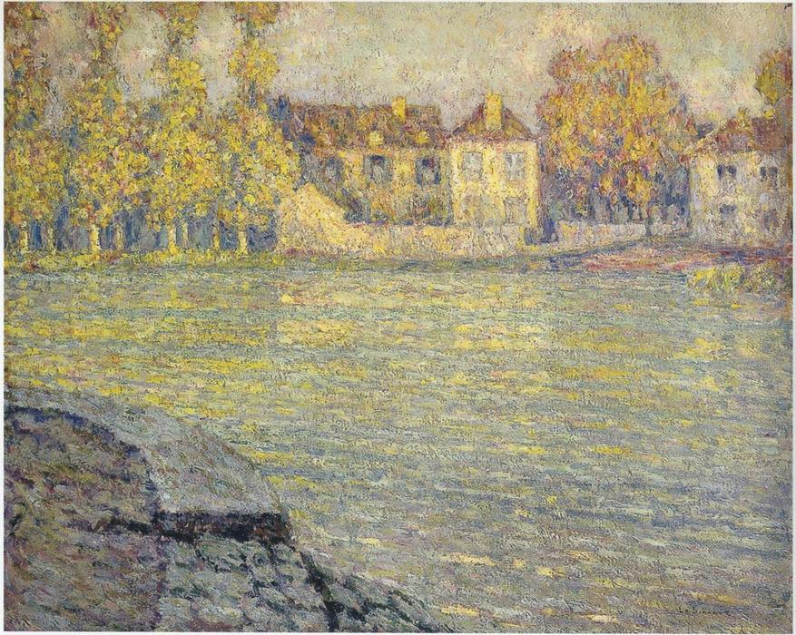 Buy Museum Art Reproductions Houses by the river at sunset by Henri Eugène Augustin Le Sidaner (1862-1939, Mauritius) | ArtsDot.com