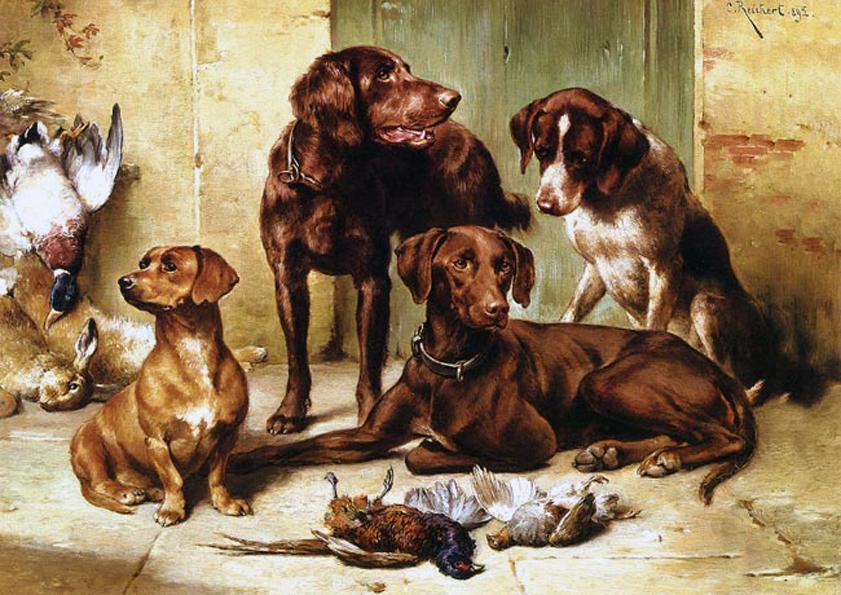 Order Paintings Reproductions Hunting dogs with prey, 1892 by Carl Reichert (1836-1918, Germany) | ArtsDot.com