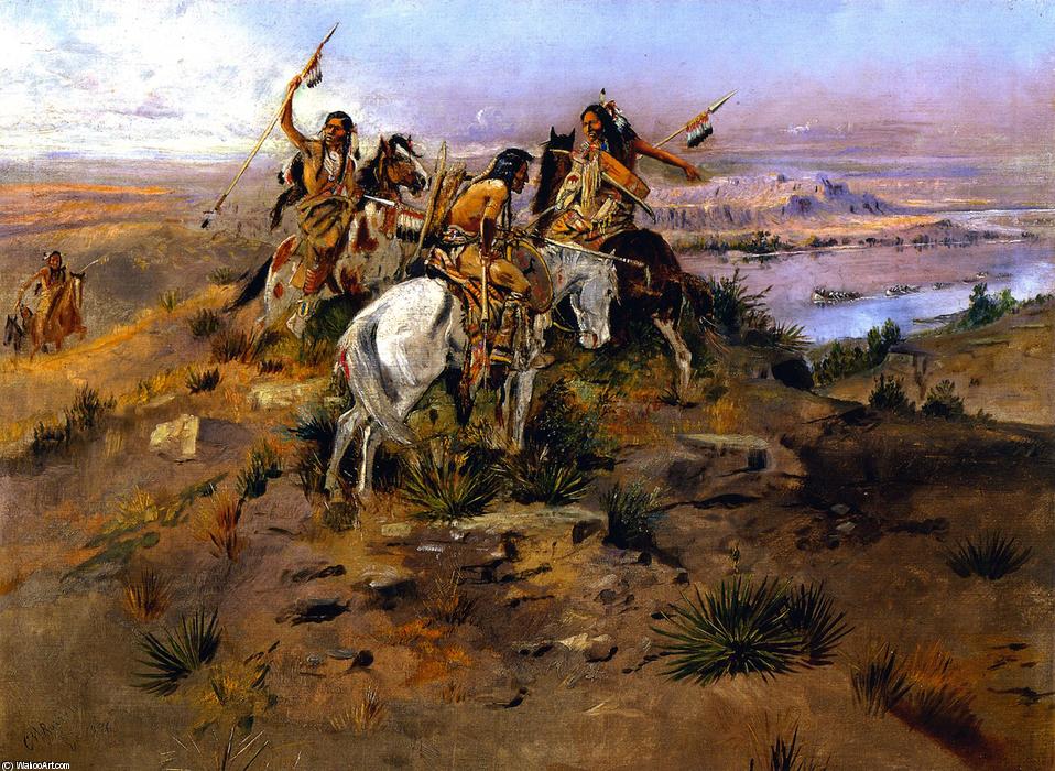 Order Oil Painting Replica Indians Discovering Lewis and Clark, 1896 by Charles Marion Russell (1864-1926, United States) | ArtsDot.com