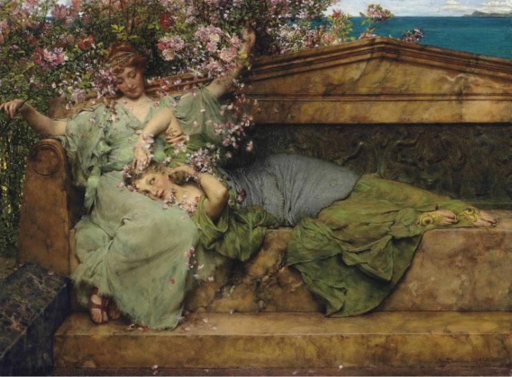 Order Oil Painting Replica In a Rose Garden by Lawrence Alma-Tadema | ArtsDot.com