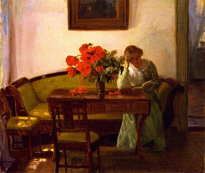 Order Paintings Reproductions Interior with Red Popies, 1905 by Anna Kirstine Ancher (1859-1935, Denmark) | ArtsDot.com