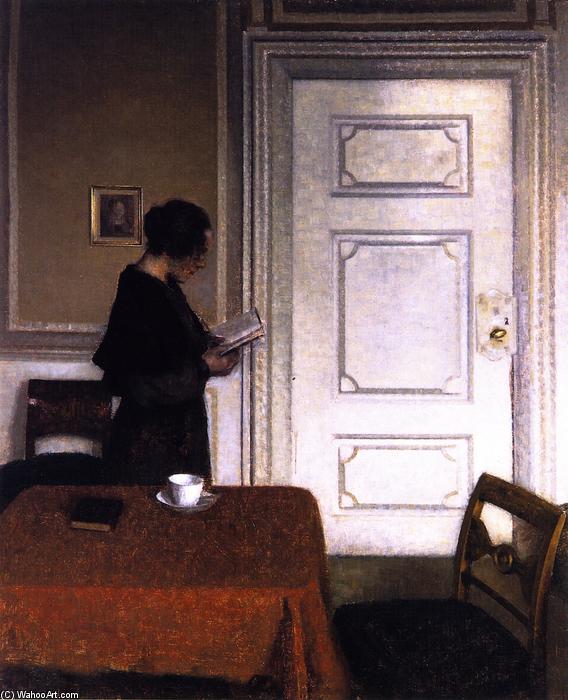 Order Oil Painting Replica Interior with a Woman Reading, 1908 by Vilhelm (Hammershøi)Hammershoi (1864-1916, Denmark) | ArtsDot.com