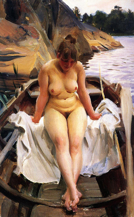 Order Paintings Reproductions In Werner`s row boat, 1917 by Anders Leonard Zorn (1860-1920, Sweden) | ArtsDot.com