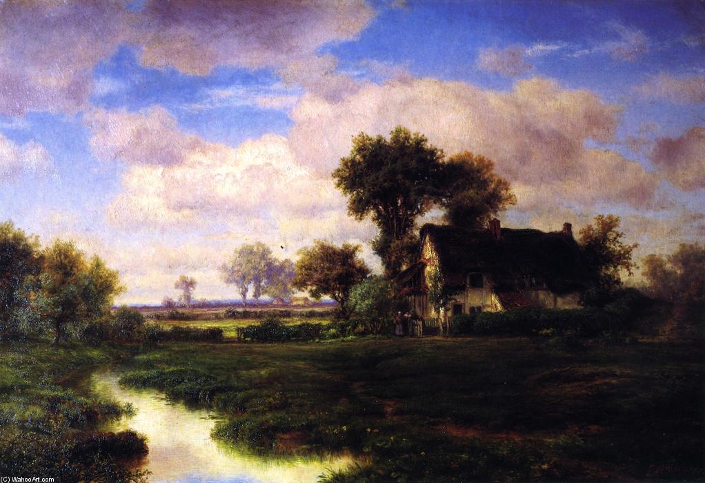 Order Oil Painting Replica Landscape with Farmhouse by a Stream, 1864 by Louis Remy Mignot (1831-1870, United States) | ArtsDot.com