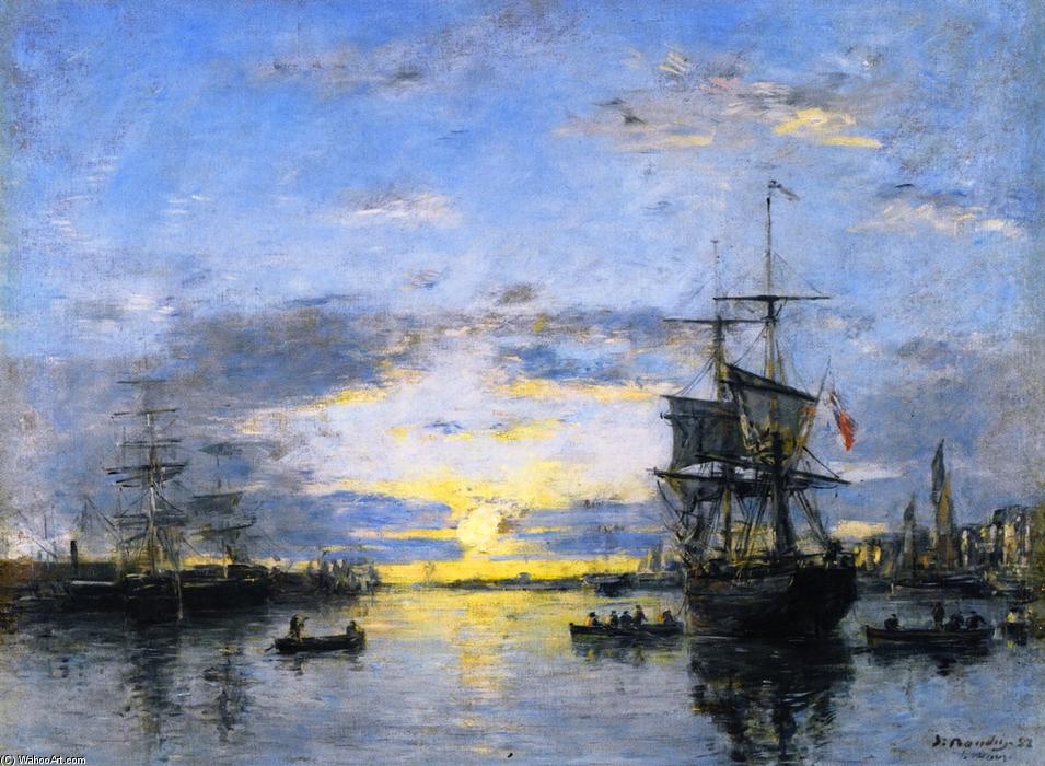 Order Paintings Reproductions Le Havre, The Outer Harbor at Sunset, 1882 by Eugène Louis Boudin (1824-1898, France) | ArtsDot.com