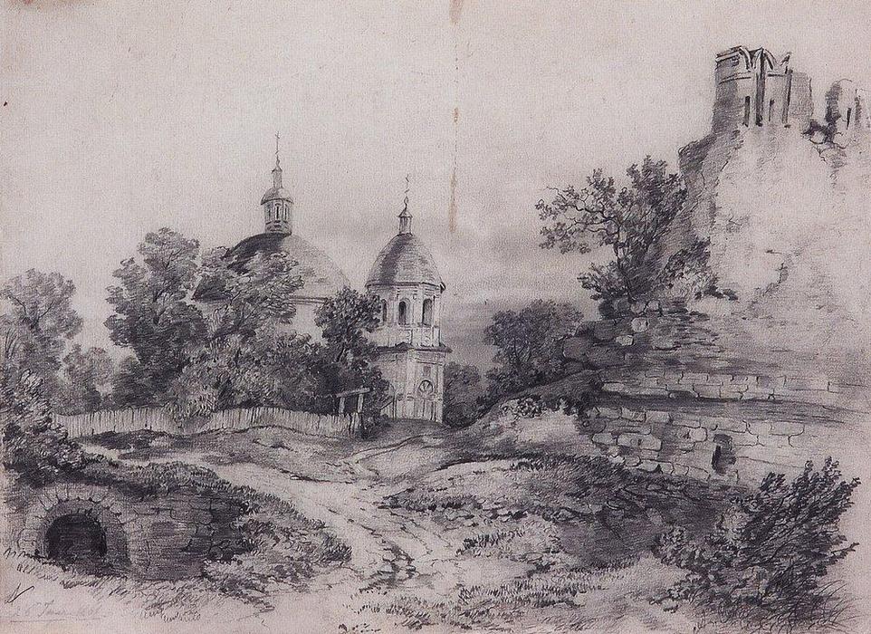 Order Oil Painting Replica Landscape with Church and the ruins, 1861 by Aleksey Savrasov (1830-1897, Russia) | ArtsDot.com