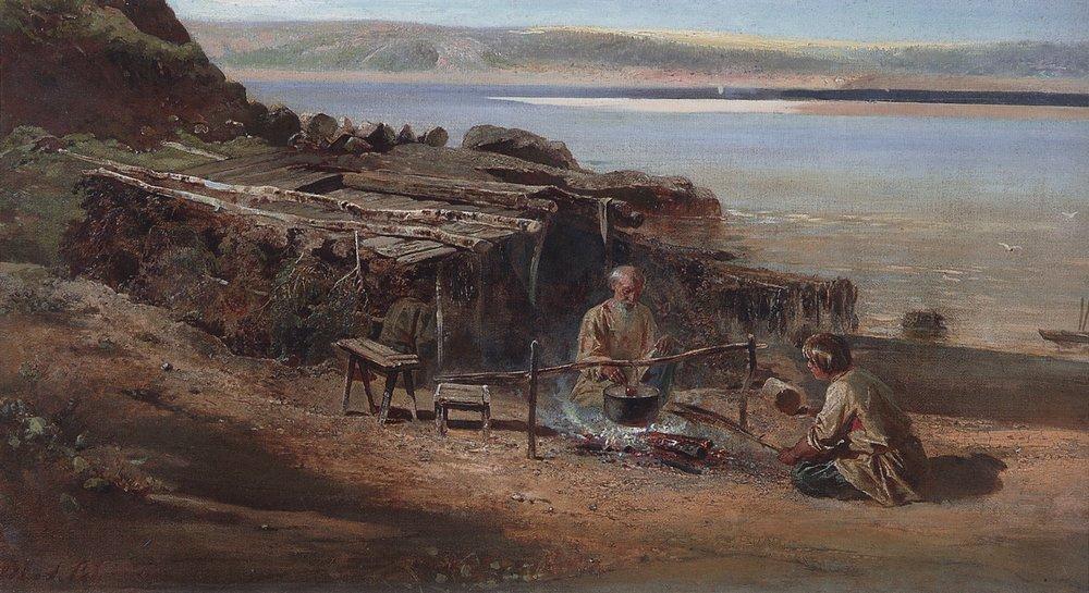 Buy Museum Art Reproductions Fishermen on the Volga, 1872 by Aleksey Savrasov (1830-1897, Russia) | ArtsDot.com