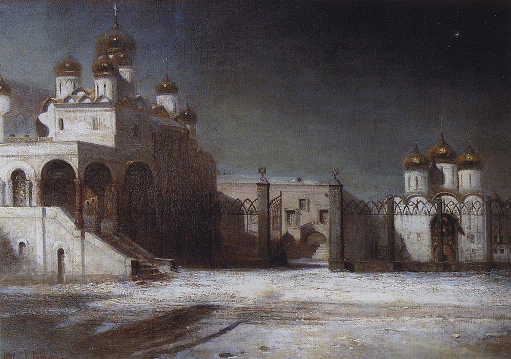 Order Artwork Replica Cathedral Square in the Moscow Kremlin at night, 1878 by Aleksey Savrasov (1830-1897, Russia) | ArtsDot.com