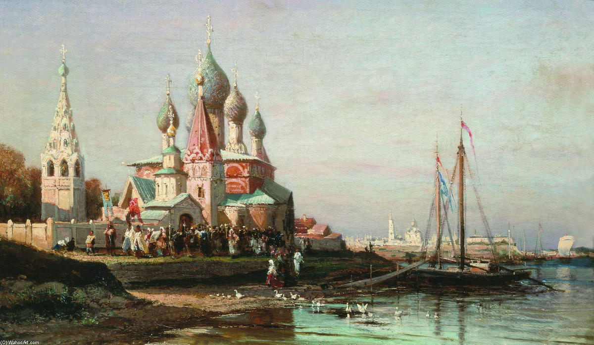 Buy Museum Art Reproductions Easter procession in Yaroslavl, 1863 by Alexey Petrovich Bogolyubov | ArtsDot.com
