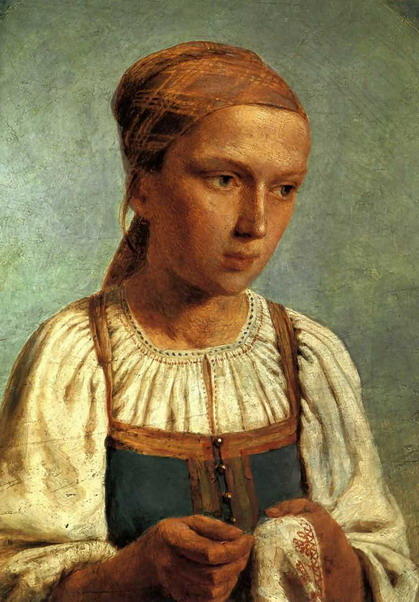 Buy Museum Art Reproductions A Peasant Girl with Embroidery, 1843 by Alexey Venetsianov | ArtsDot.com
