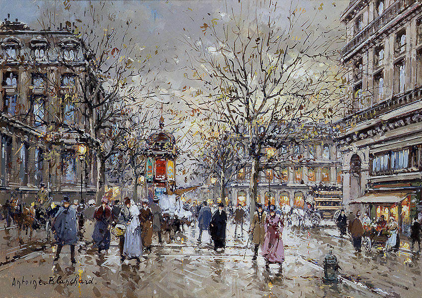 Order Paintings Reproductions Place du Palais Royal by Antoine Blanchard (Marcel Masson) (Inspired By) (1910-1988, France) | ArtsDot.com