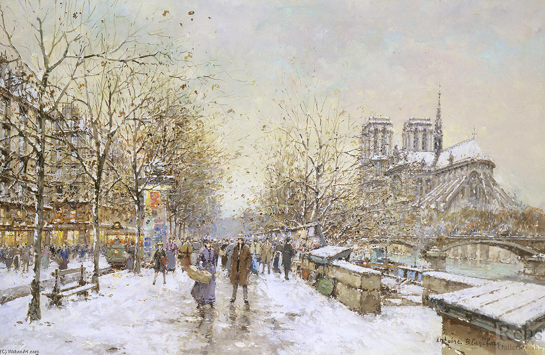 Order Oil Painting Replica Winter in Paris, Notre Dame by Antoine Blanchard (Marcel Masson) (Inspired By) (1910-1988, France) | ArtsDot.com