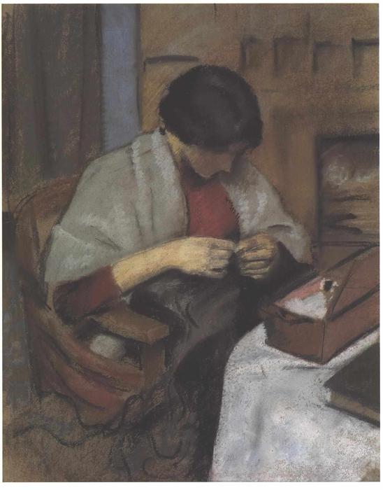 Order Paintings Reproductions Elisabeth Gerhard sewing, 1909 by August Macke (1887-1914, Germany) | ArtsDot.com