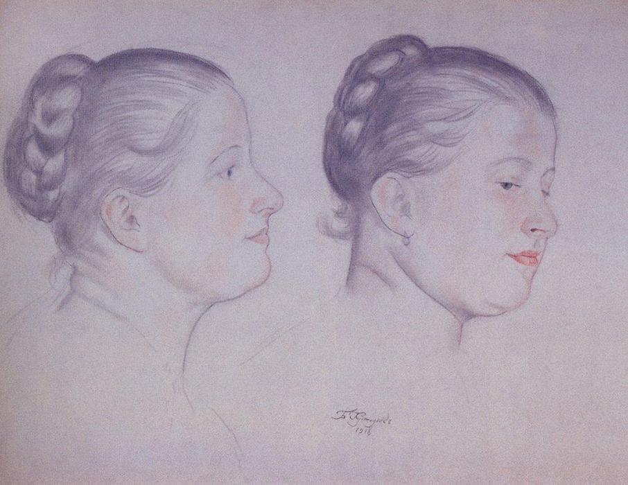 Order Art Reproductions Two portraits of Annushka, 1918 by Boris Mikhaylovich Kustodiev | ArtsDot.com