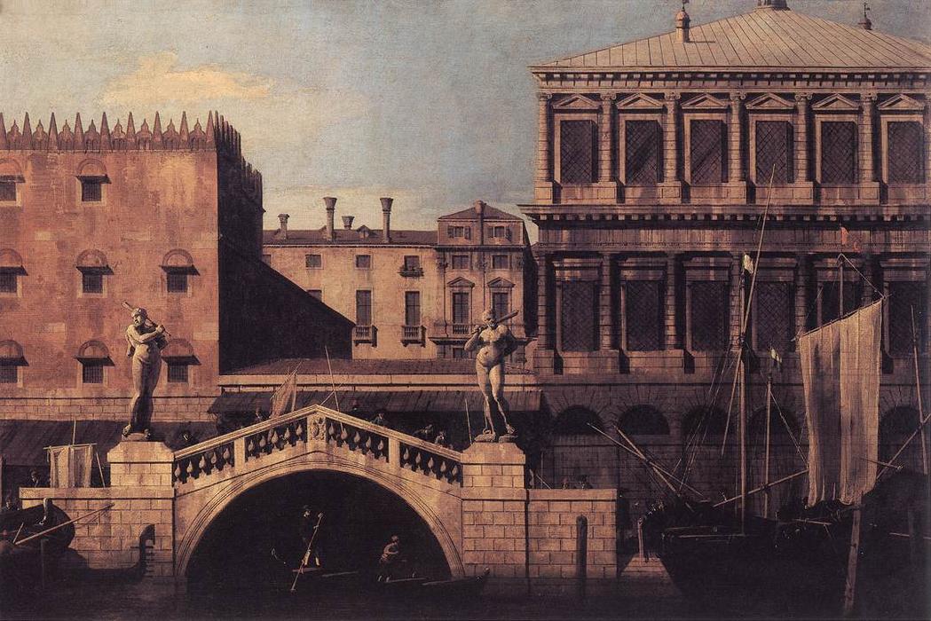 Buy Museum Art Reproductions Capriccio: The Ponte della Pescaria and Buildings on the Quay, 1743 by Giovanni Antonio Canal (Canaletto) (1730-1768, Italy) | ArtsDot.com