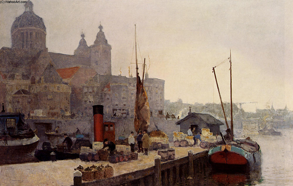 Order Paintings Reproductions A View Of Amsterdam With The St. Nicolaas Church by Cornelis Vreedenburgh (1880-1946, Netherlands) | ArtsDot.com