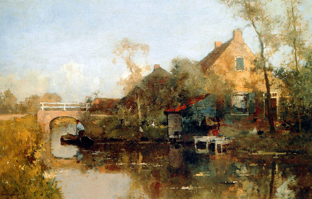 Order Art Reproductions Farm next to canal by Cornelis Vreedenburgh (1880-1946, Netherlands) | ArtsDot.com