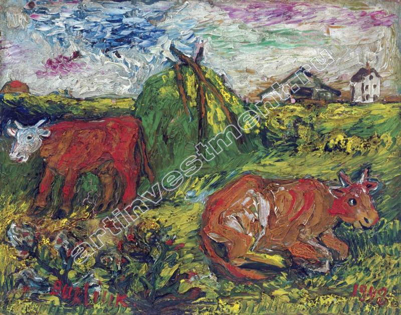 Order Art Reproductions Field with Cattle, 1948 by David Davidovich Burliuk (Inspired By) (1882-1967) | ArtsDot.com