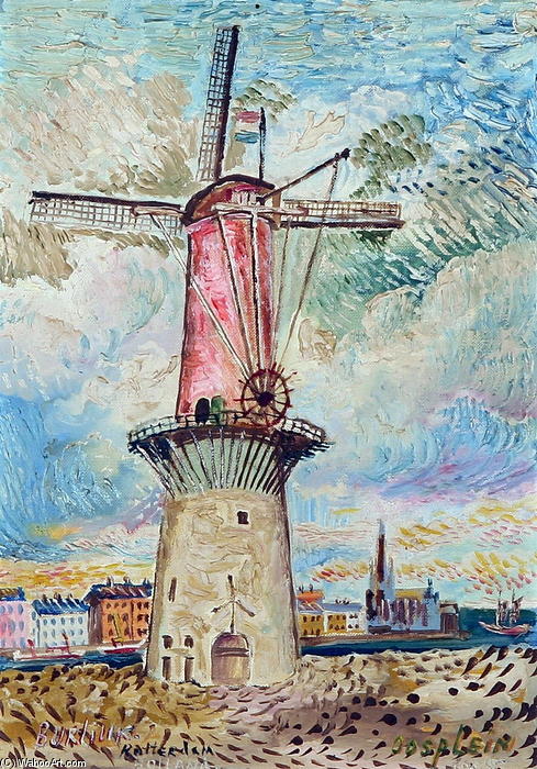 Order Artwork Replica Windmill in Rotterdam, 1955 by David Davidovich Burliuk (Inspired By) (1882-1967) | ArtsDot.com