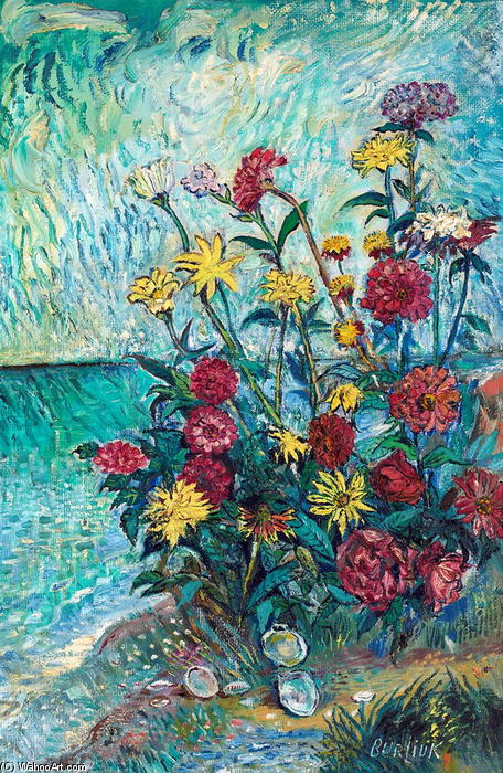 Order Paintings Reproductions Flowers on the seashore by David Davidovich Burliuk (Inspired By) (1882-1967) | ArtsDot.com